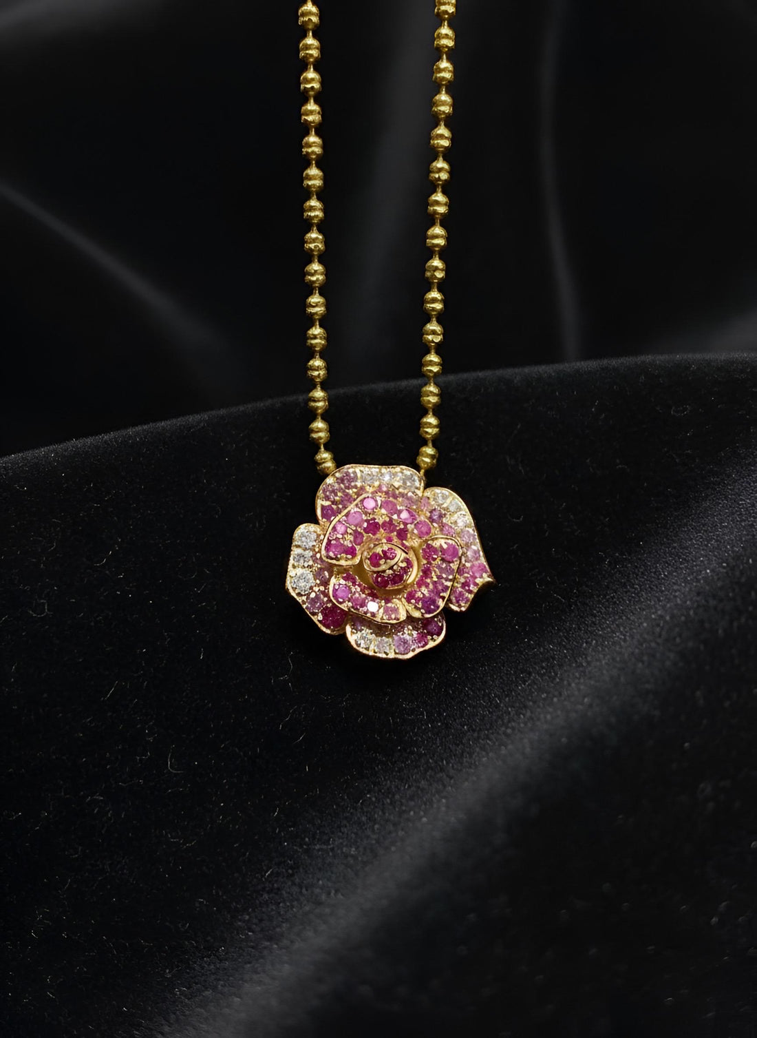 18K Solid Gold Natural Pink Sapphire Camellia Jewelry, Diamond Flower Pendant Necklace, Earrings or Ring, Fine Jewelry Gift