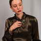 18K Solid White Gold Olive Green Tourmaline Brooch Pendant, Tsavorite Diamond Convertible Fine Jewelry, One of a Kind
