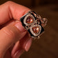 Natural Rubellite Tourmaline Ring, 5.8ct Brazilian Tourmaline, Black Onyx & White Sapphire, One of a Kind Statement Ring
