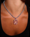One of a Kind 4ct Natural Morganite Necklace, Pink Beryl, Ruby & Mother of Pearl Art Deco Pendant, Cor-de-Rosa Statement Jewelry