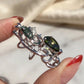 18K Solid White Gold Olive Green Tourmaline Brooch Pendant, Tsavorite Diamond Convertible Fine Jewelry, One of a Kind
