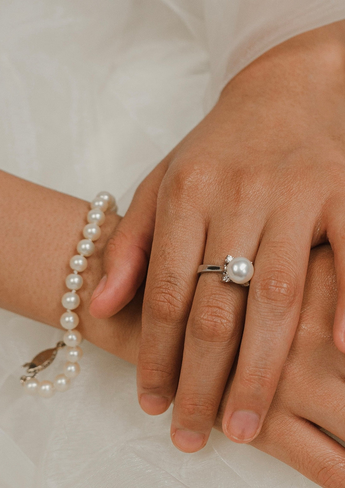 Akoya Pearl and Diamond 18K Solid White Gold Promise Ring