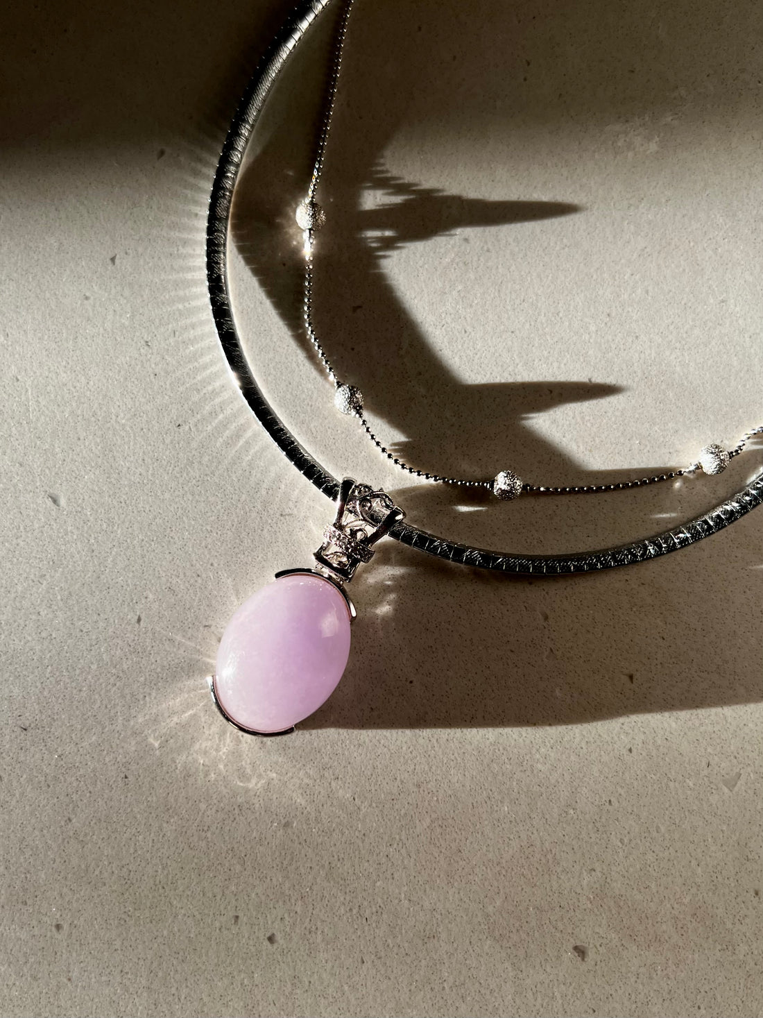 Lavender Jadeite Jade Cabochon Pendant Necklace