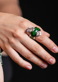 Green Jadeite Jade White Gold Cocktail Ring