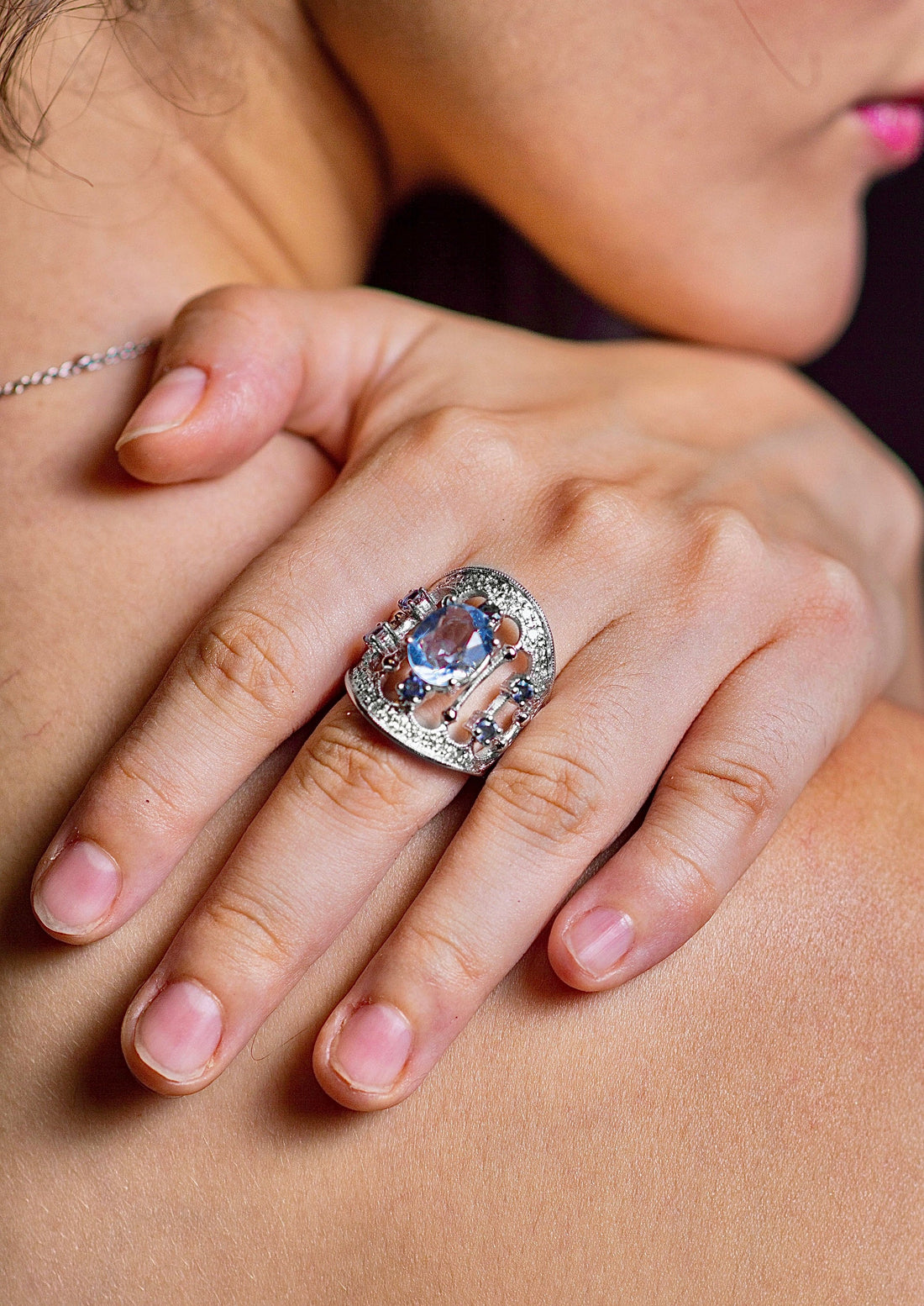 Blue Fluorite & Iolite Tiara Ring