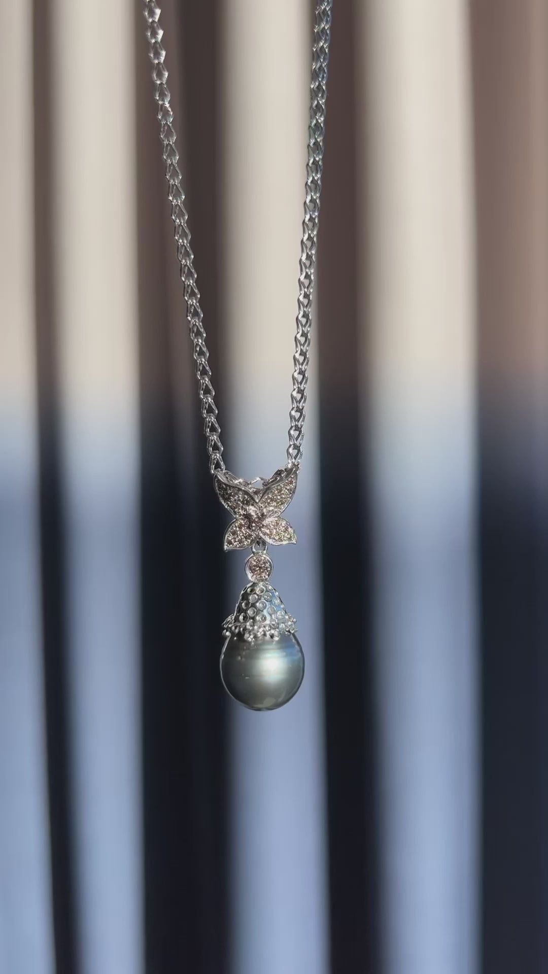 Tahitian Black Pearl & Champagne Diamond Pendant Necklace