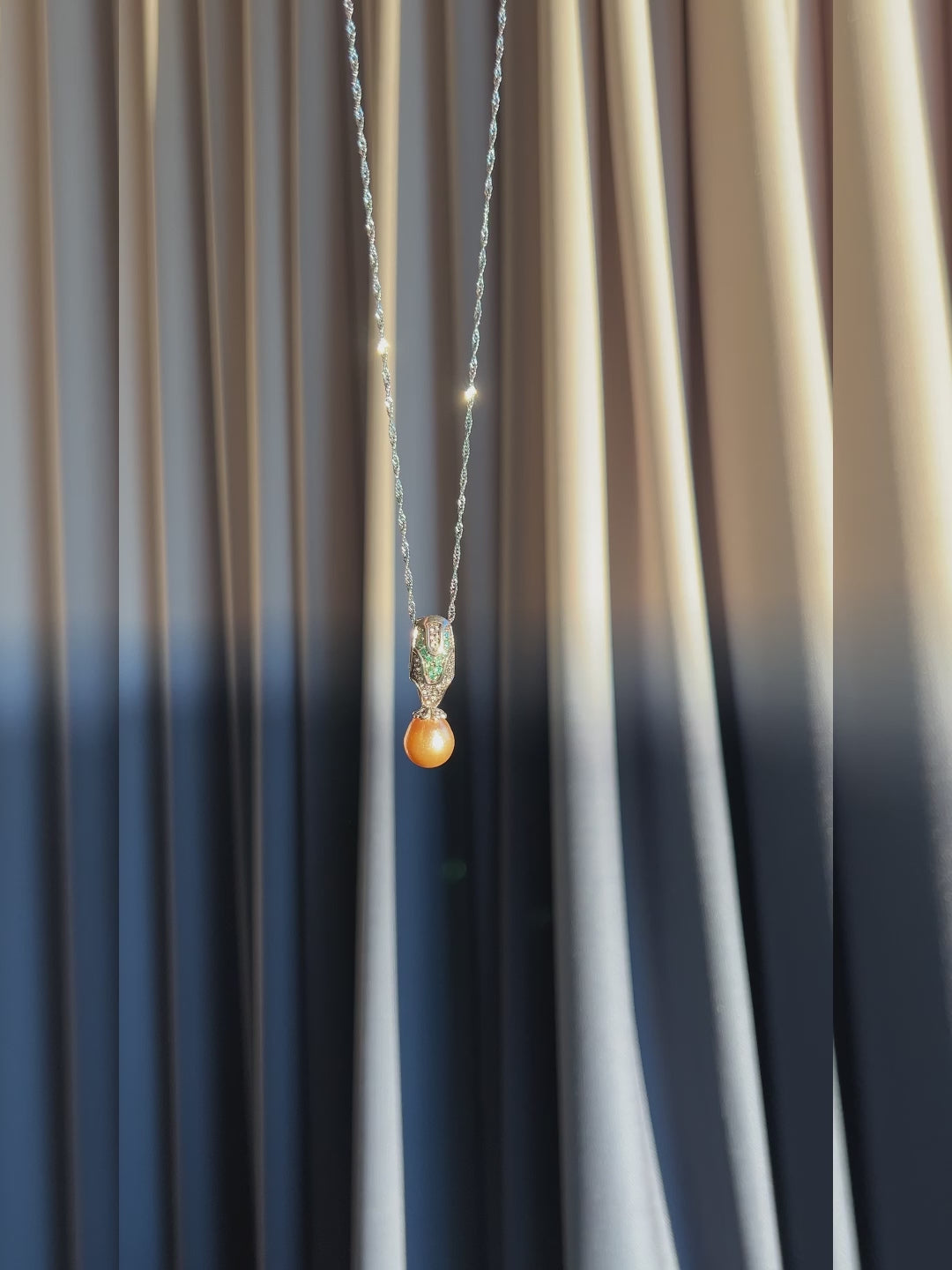 Deco South Sea Pearl Tsavorite White Sapphire Vintage Pendant Necklace