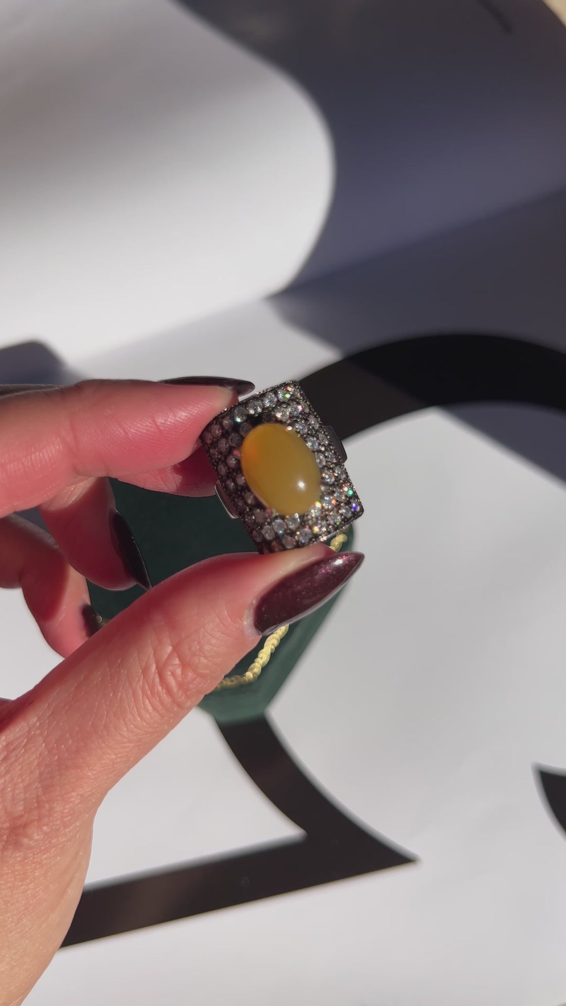 8 Carat Fire Opal Shield 18k Solid Gold Cocktail Ring