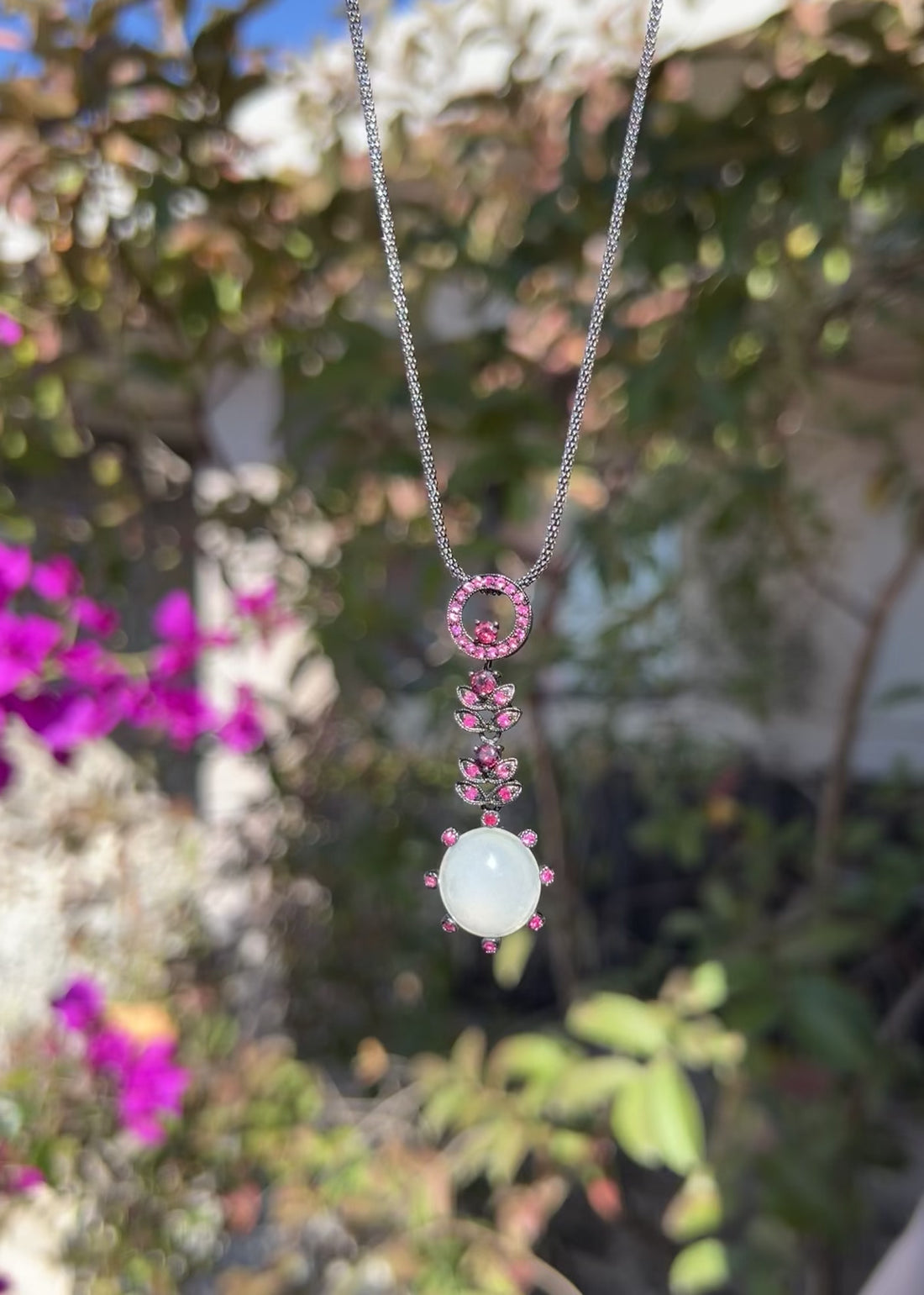 Natural Icy Jadeite Jade and Ruby Pendant Necklace