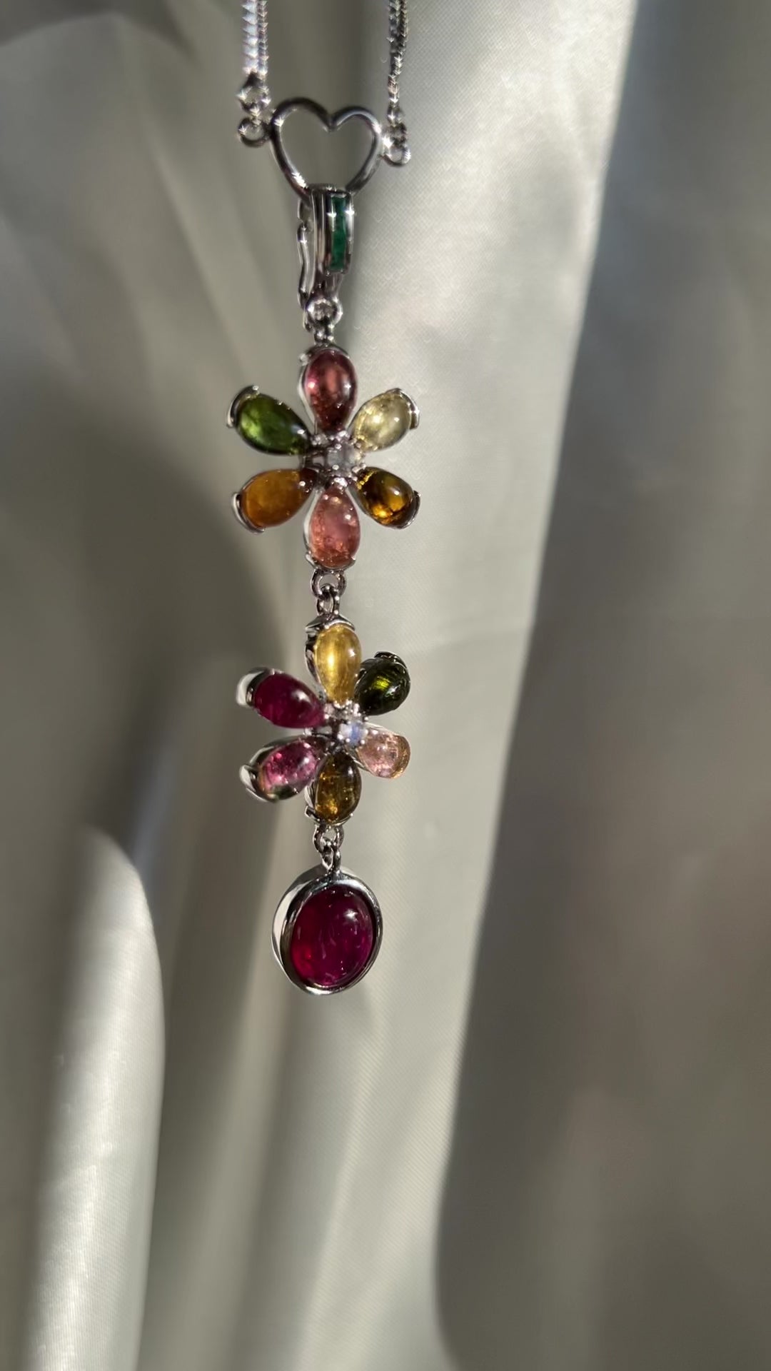 Multicolor Tourmaline Flowers Pendant Necklace