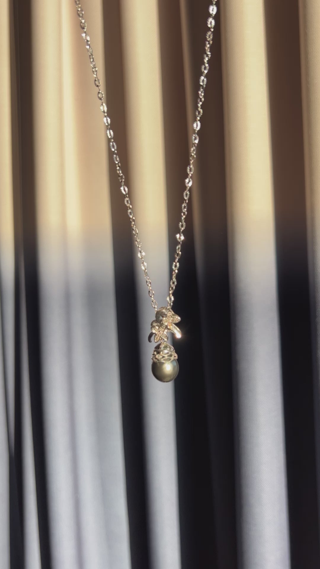 Pistachio Tahitian Black Pearl & Champagne Diamond Pendant Necklace
