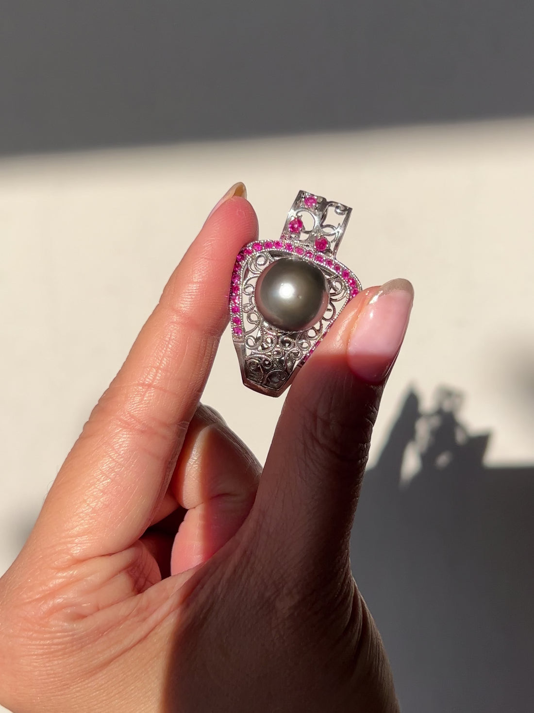 Tahitian Black Pearl & Ruby Pendant Necklace