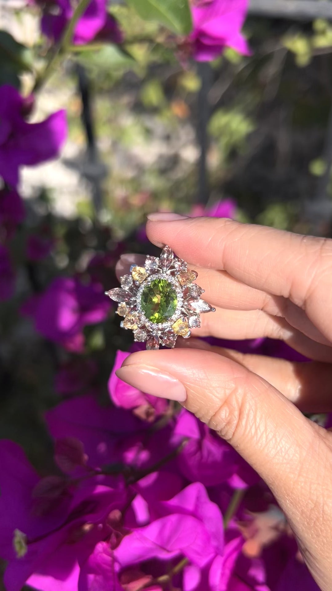 Top-Grade Natural Burmese Peridot Ring with Tourmaline Accents