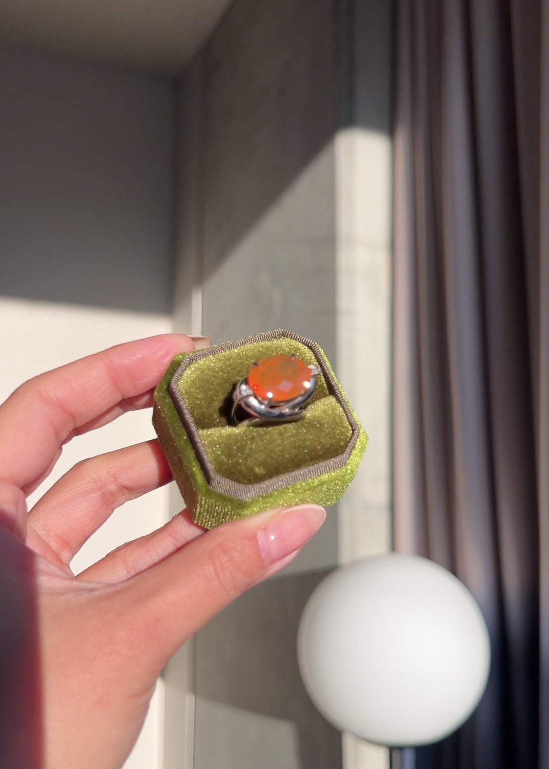 Sunset Garibaldi Fire Opal with Sapphire Cocktail Ring