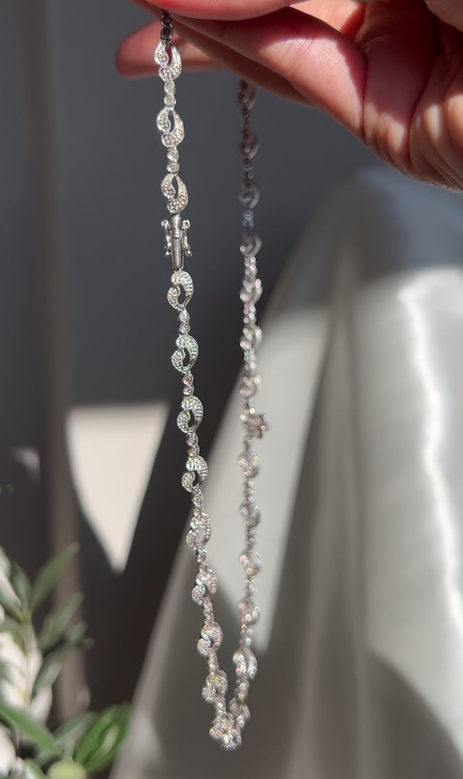 French Ornament Natural Diamonds White Gold Chain Necklace