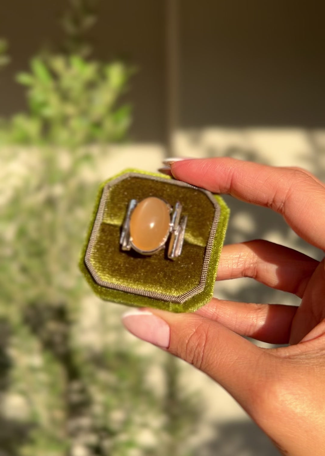 12 Carat Pomelo Cat’s Eye Moonstone Cabochon Cocktail Ring