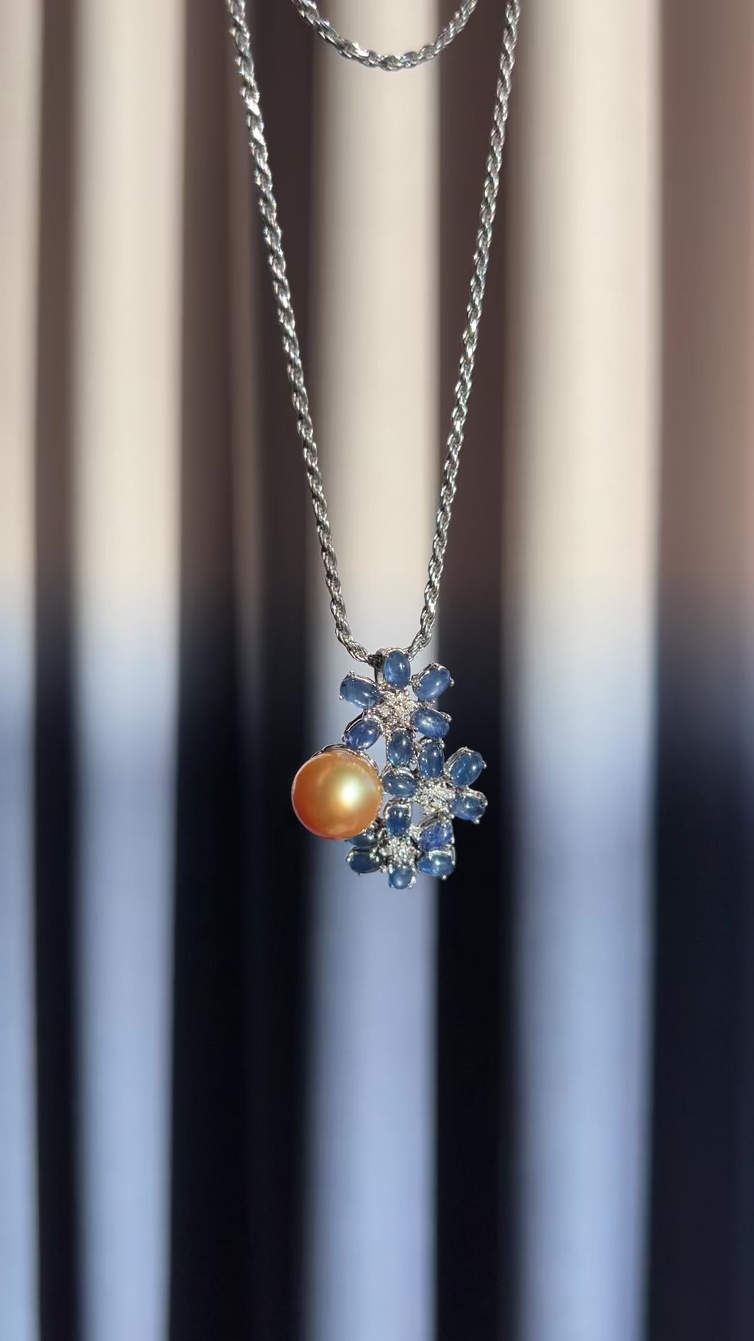 South Sea Golden Pearl & Sapphire Diamond Pendant Necklace