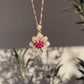 Camellia Ruby and Diamond Flower 18k Solid Gold Pendant