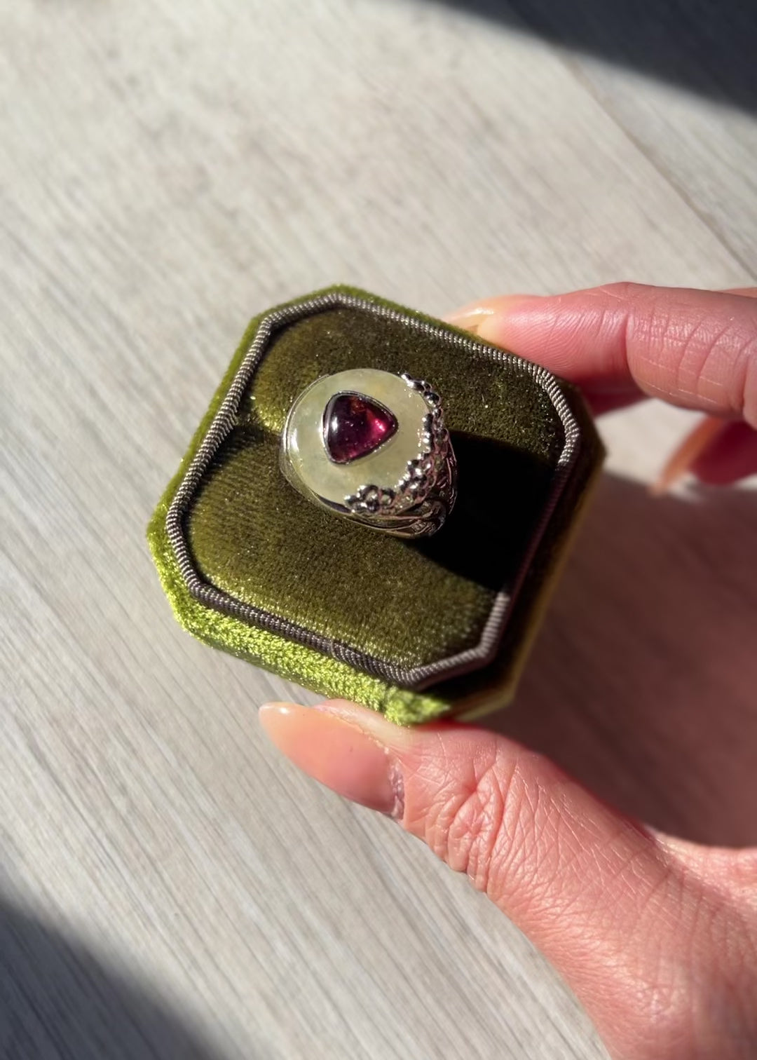 Pomegranate Mint Rubellite Fei Cui Cocktail Ring