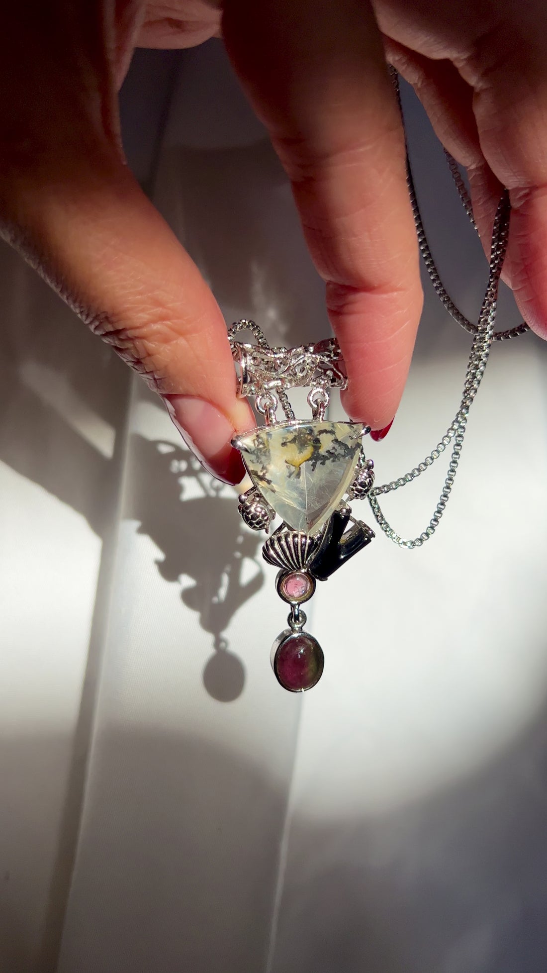 Landscape Moss Agate & Tourmaline Pendant Necklace