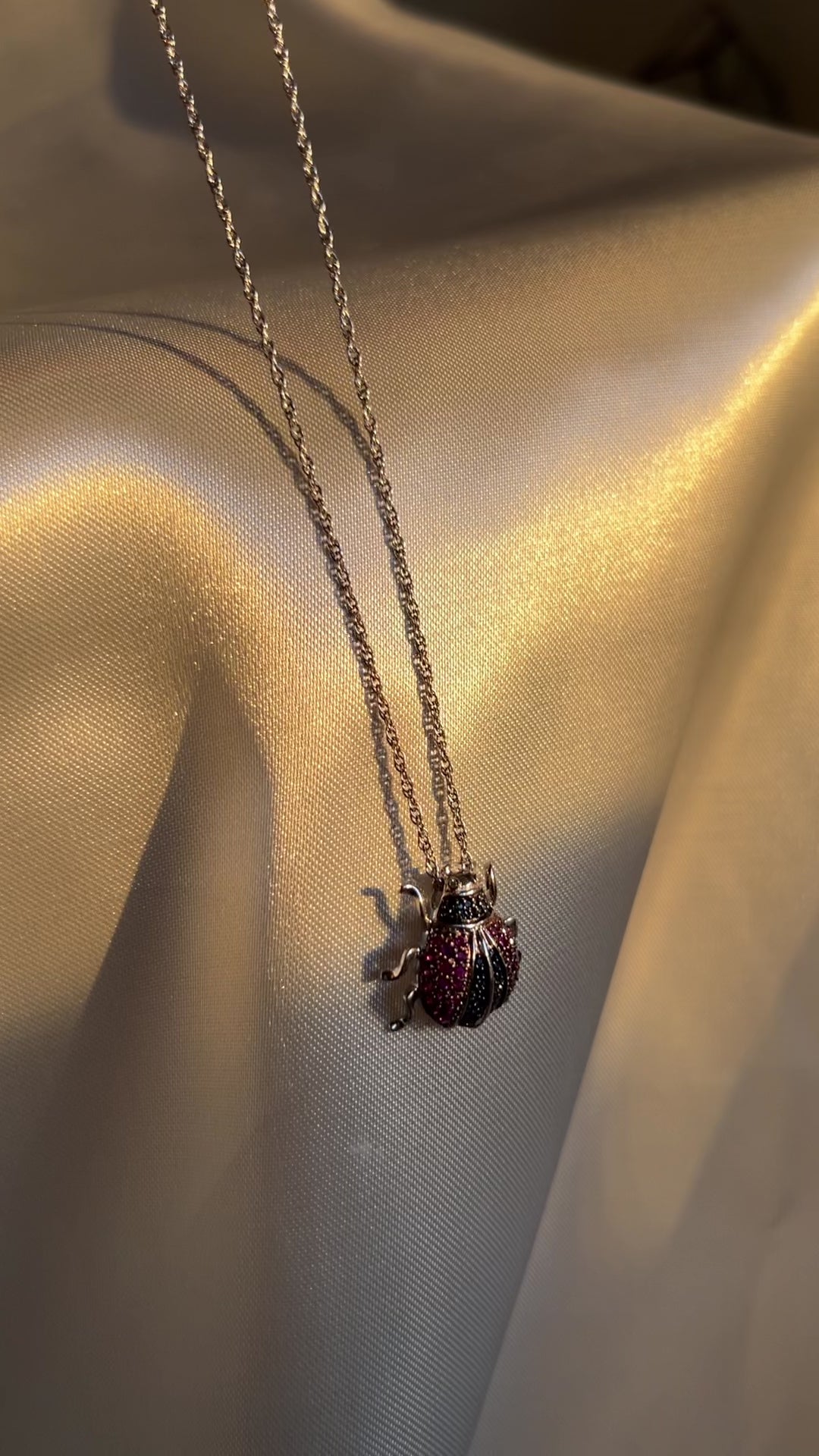 Ladybird Ladybug 18k White Gold Ruby Sapphire Pendant Necklace