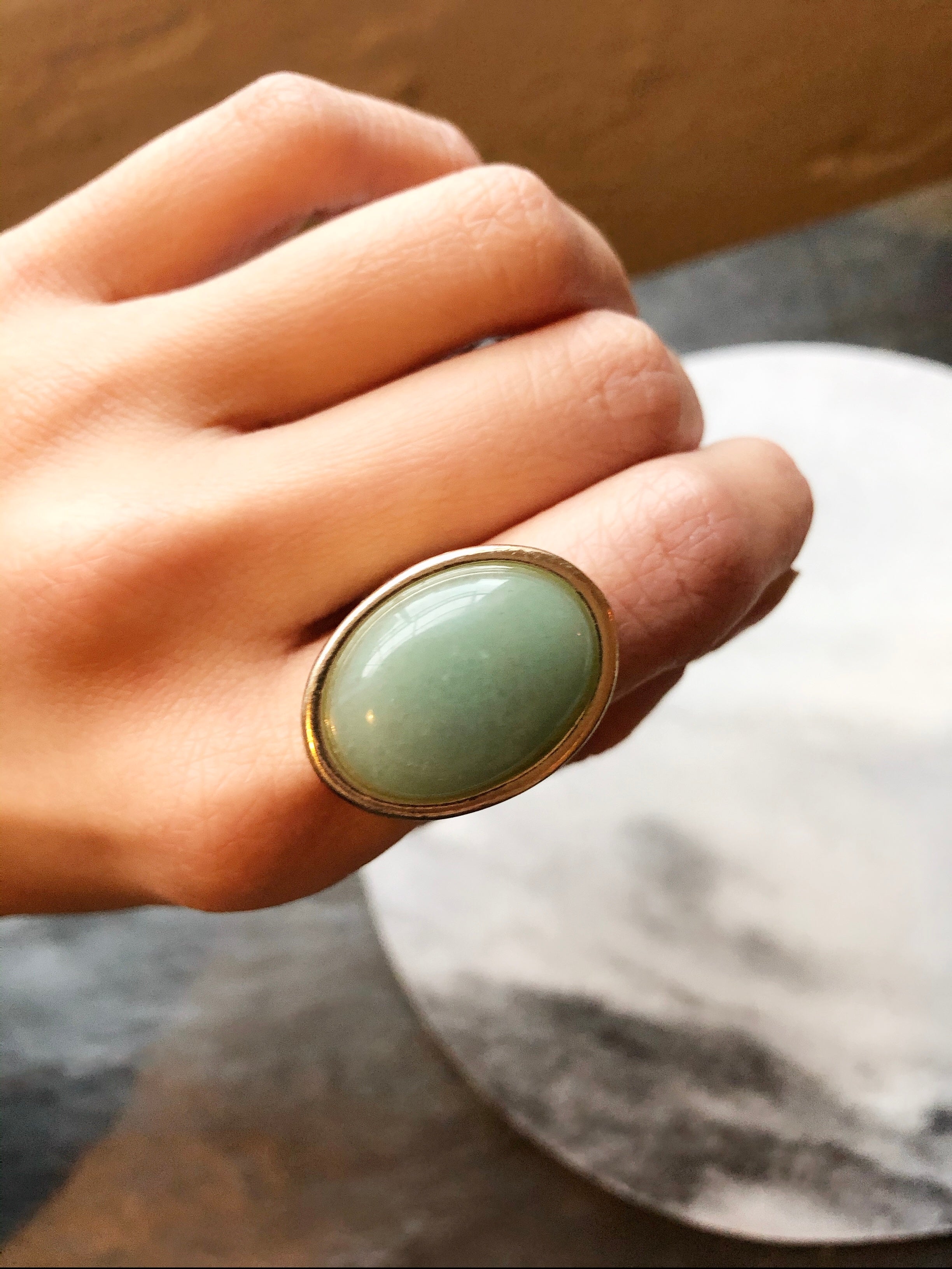 Cabochon Green Nephrite Jade Gold Ring