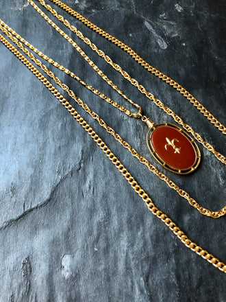 Goldette Double Side Oval Red Enamel Gold Layering Necklace