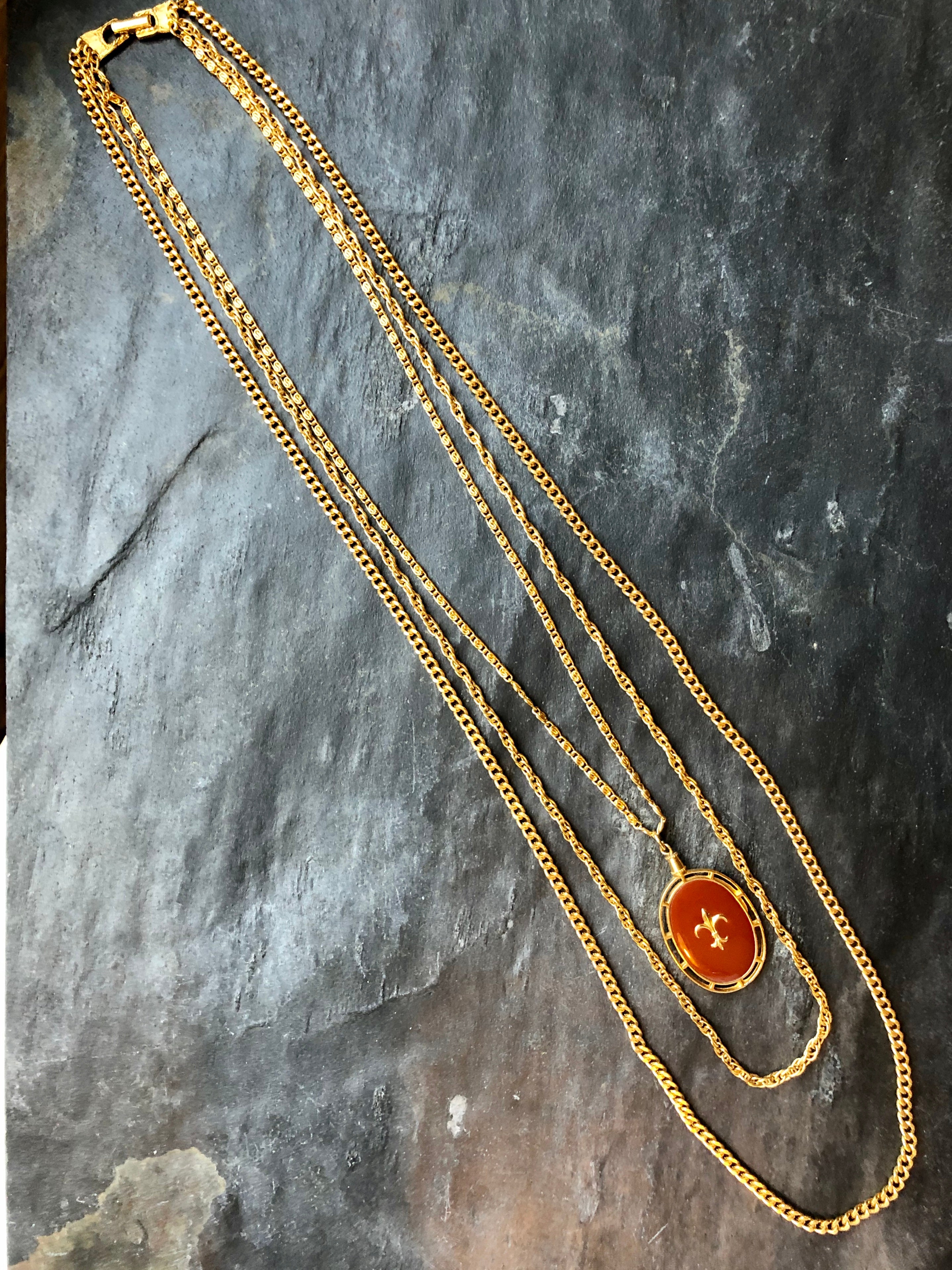 Goldette Double Side Oval Red Enamel Gold Layering Necklace