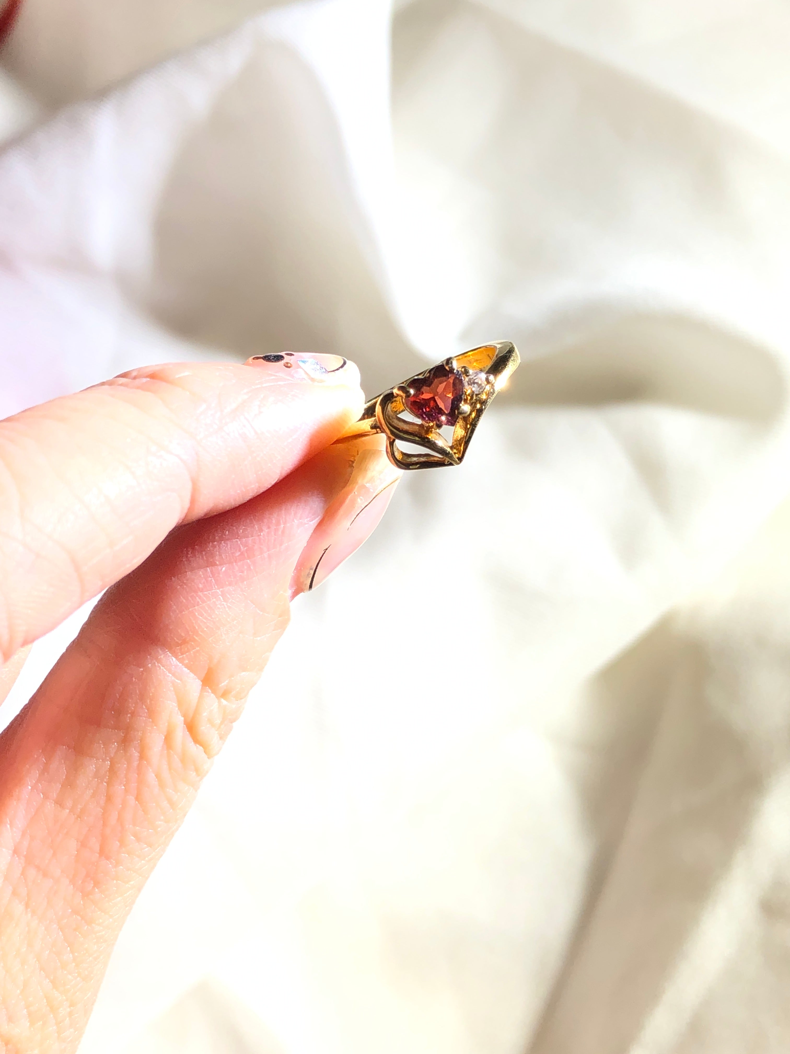 Vintage Heart Red Gemstone Gold Engagement Ring