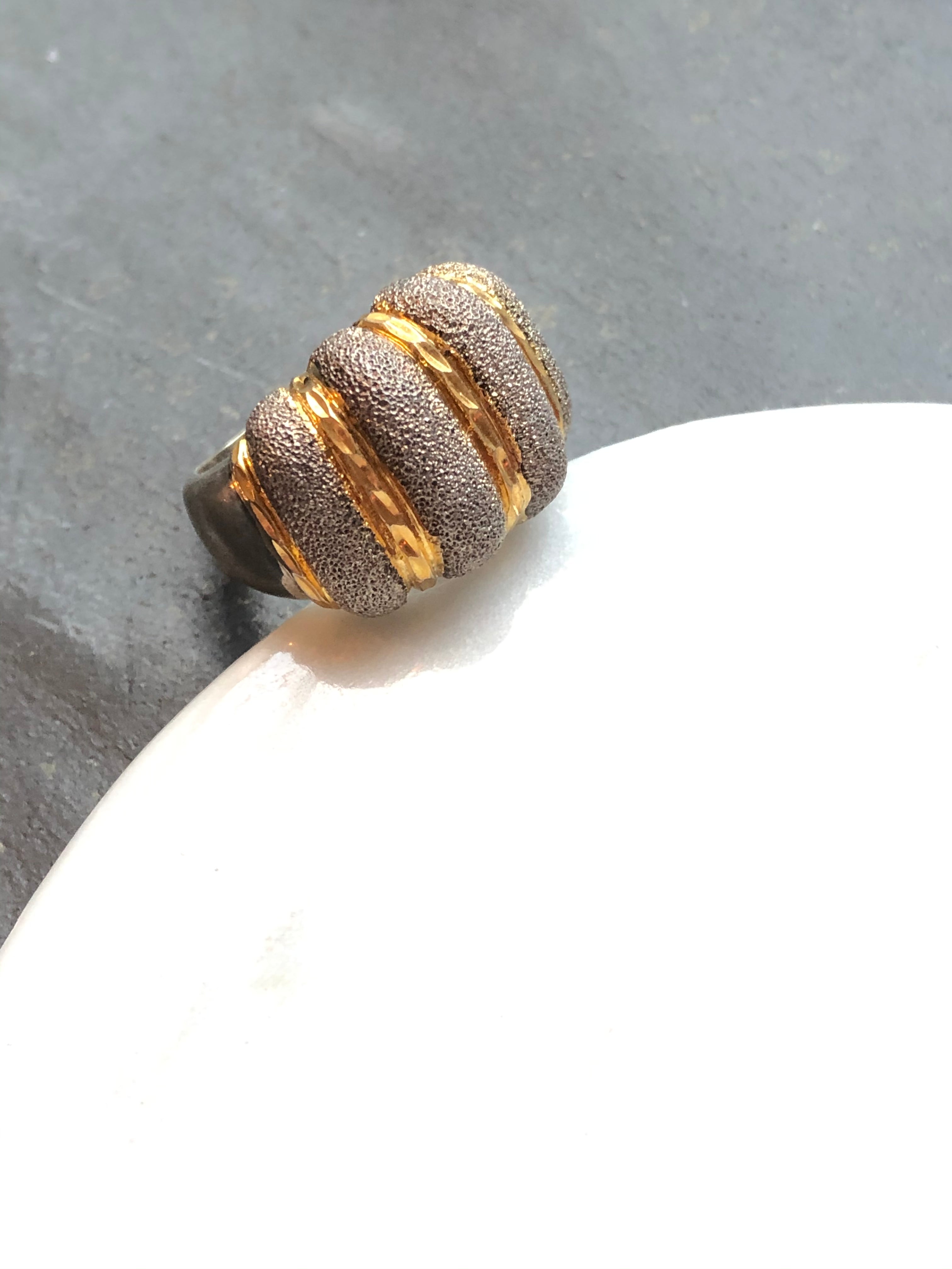 Vintage Gold Wash Puffer Stripe Silver Statement Ring