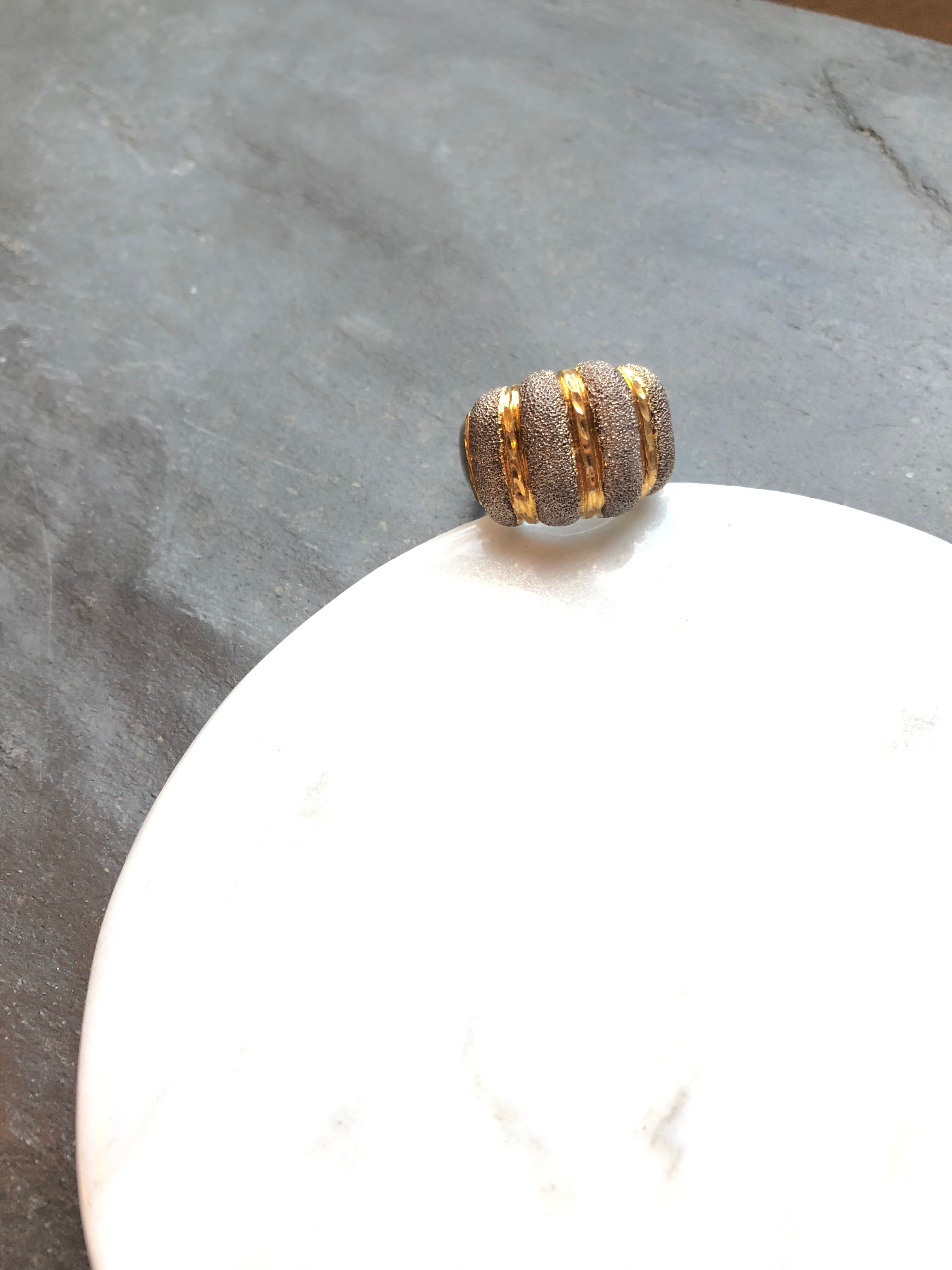 Vintage Gold Wash Puffer Stripe Silver Statement Ring