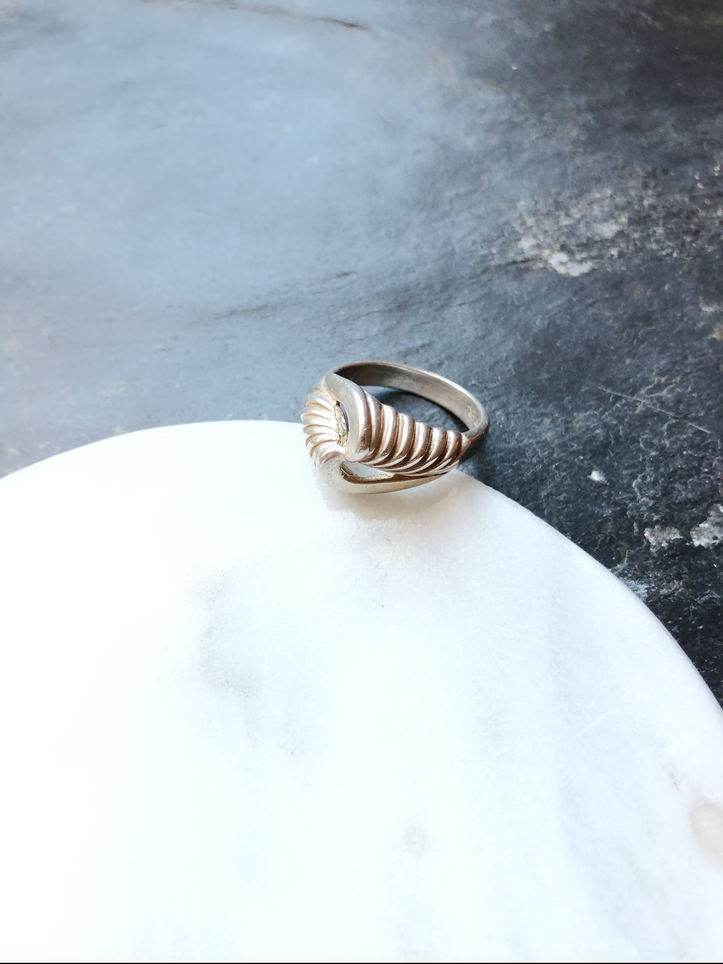 Vintage Twisted Silver Croissant Ring