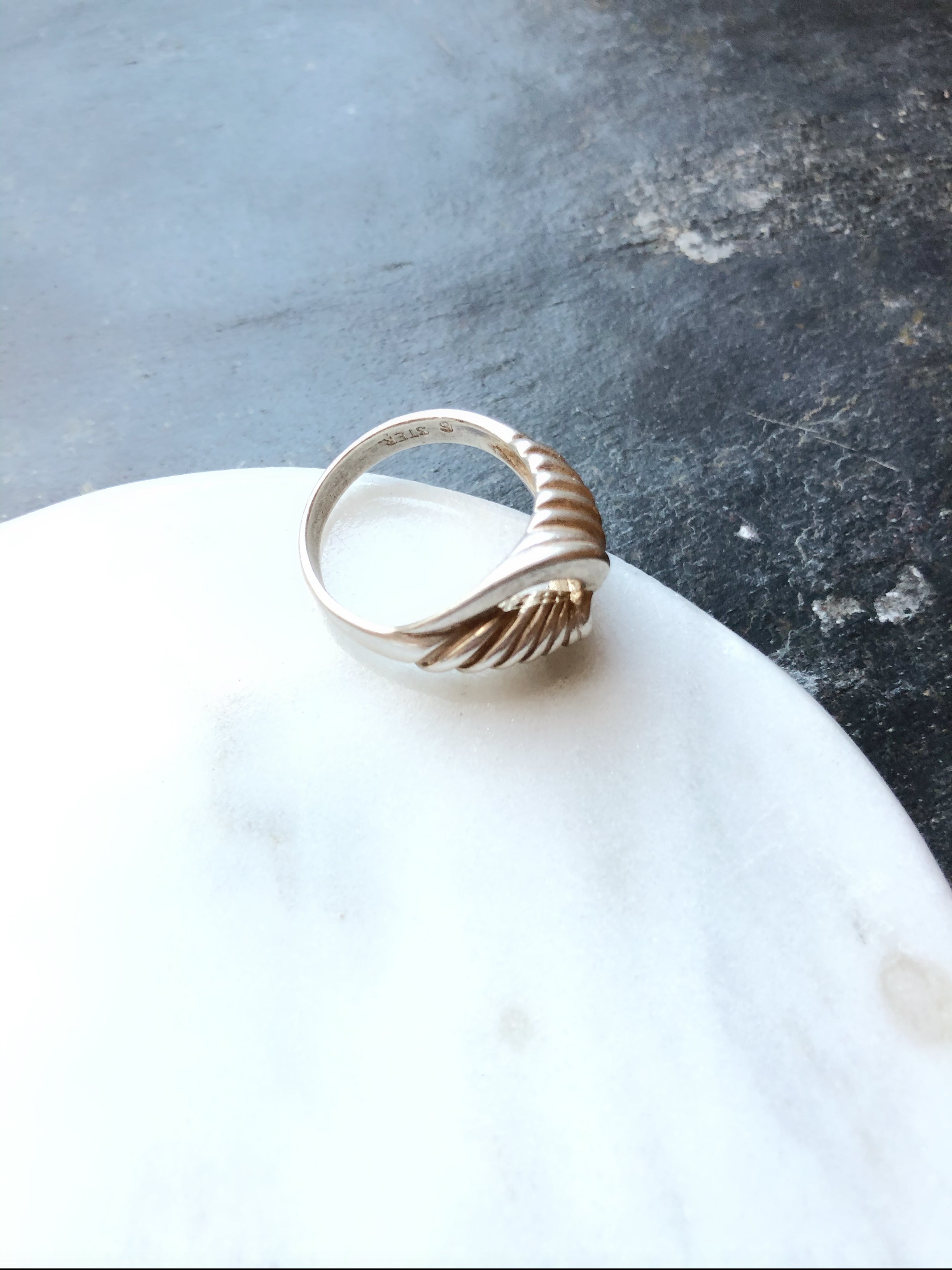 Vintage Twisted Silver Croissant Ring