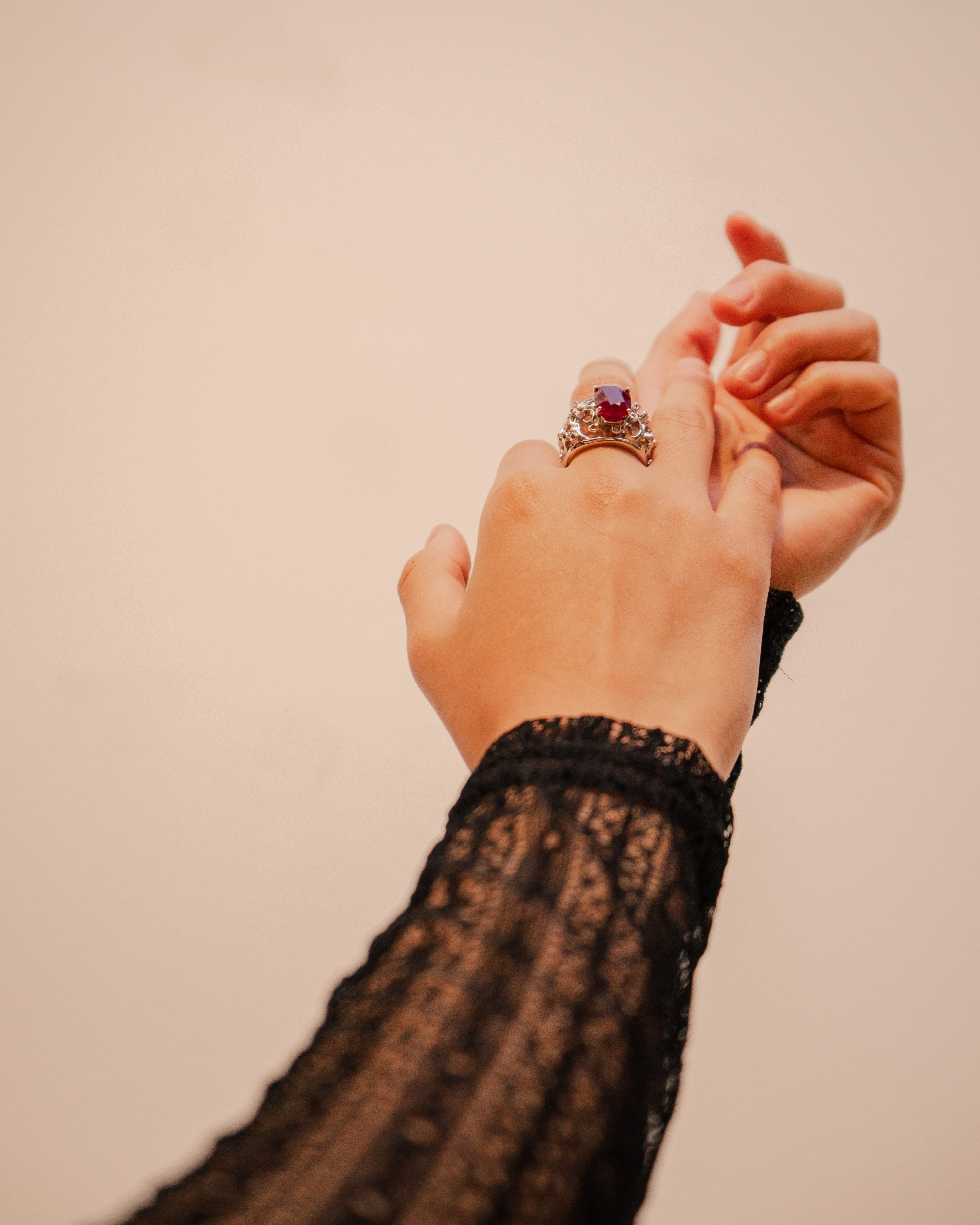 Art Nouveau Burmese Ruby Ring in White Gold