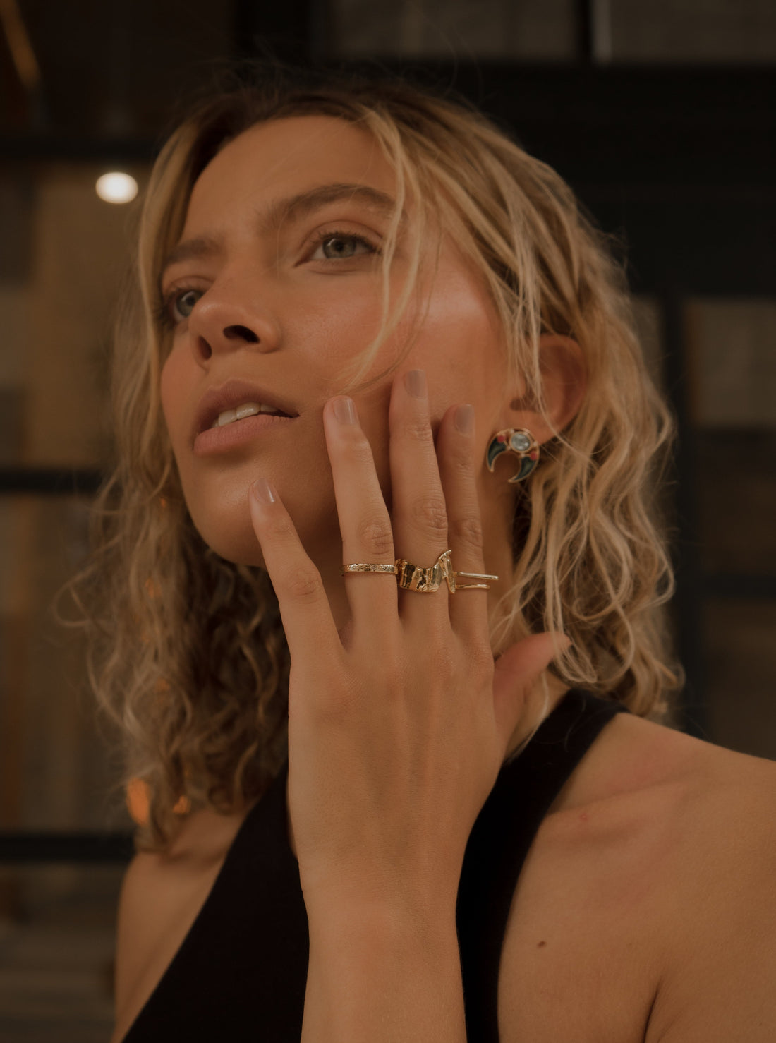 Sun Moon Gold Statement Earrings