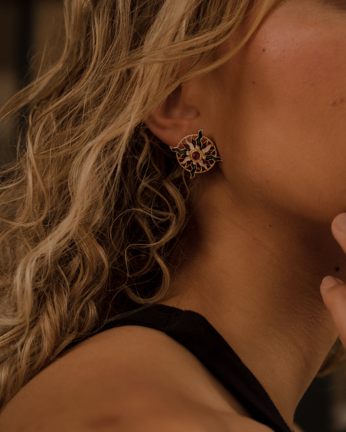 Sun Moon Gold Statement Earrings