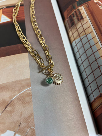 Vintage Reconstruction Green Sphere Gold Pendant Necklace