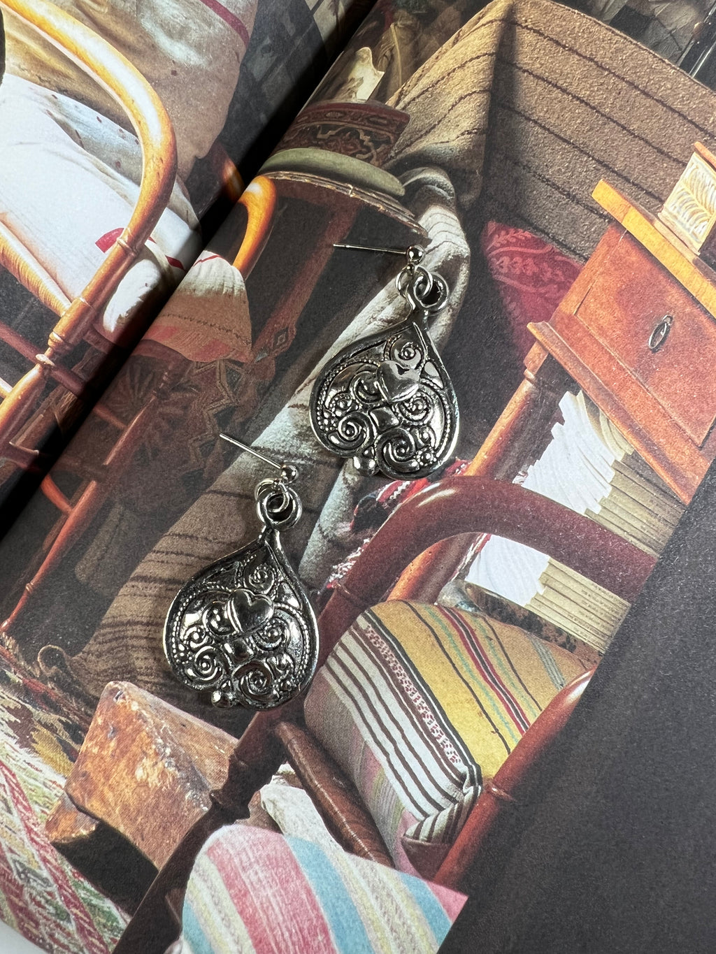 Antique Art Nouveau Teardrop Silver Drop Earrings