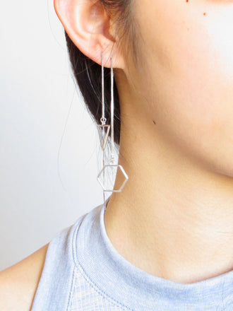 Triangle & Hexagon Charms Silver Threader Earrings