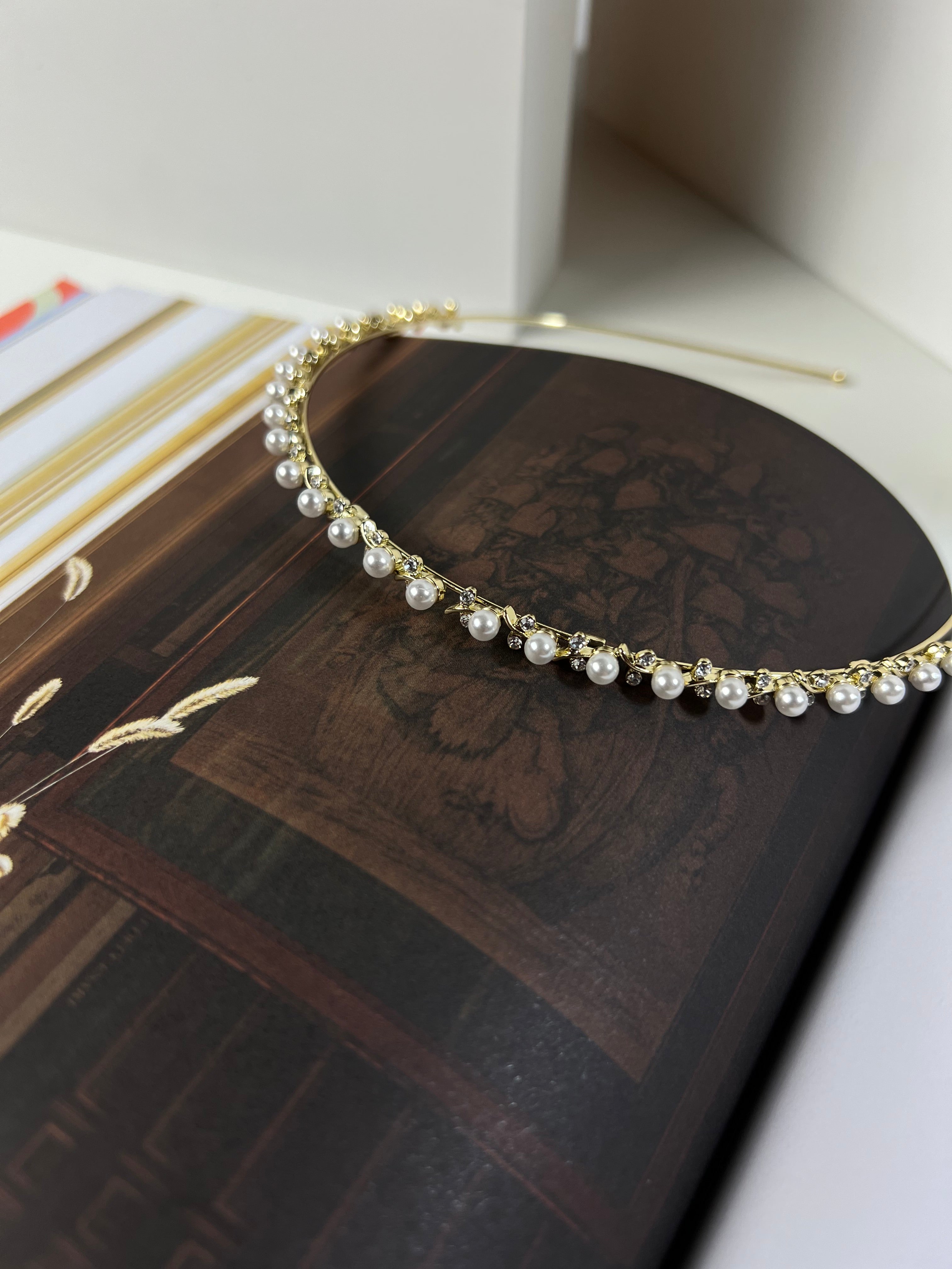 Floral Vine Pearl Crystals Gold Headband
