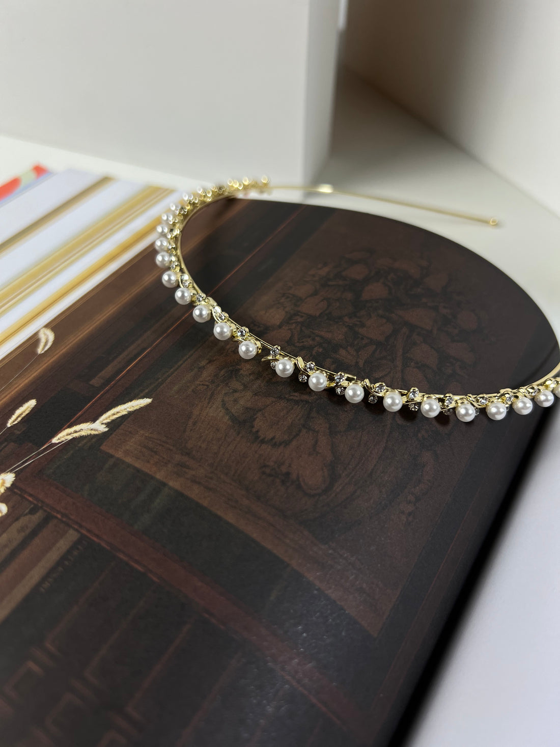 Floral Vine Pearl Crystals Gold Headband