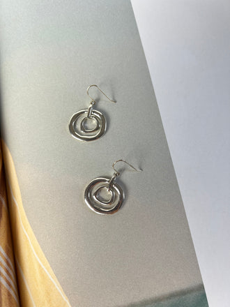 Uneven Circles Silver Dangle Earrings