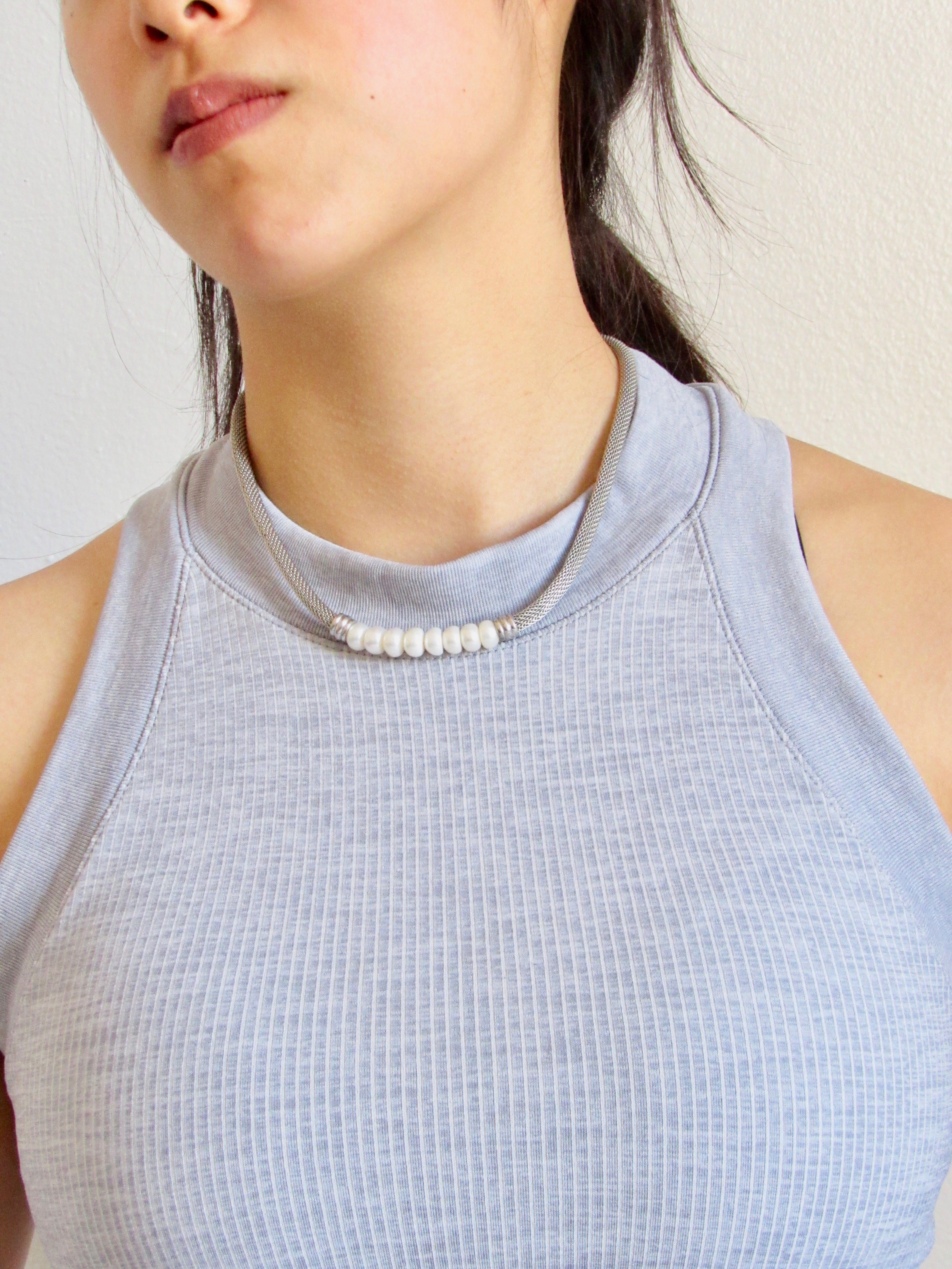 Vintage Pearl Silver Rope Necklace