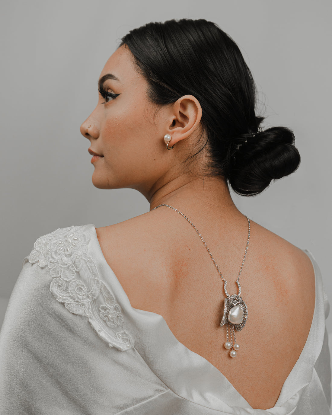 Natural Baroque Pearl & Biwa Pearls 18k White Gold Pendant Necklace