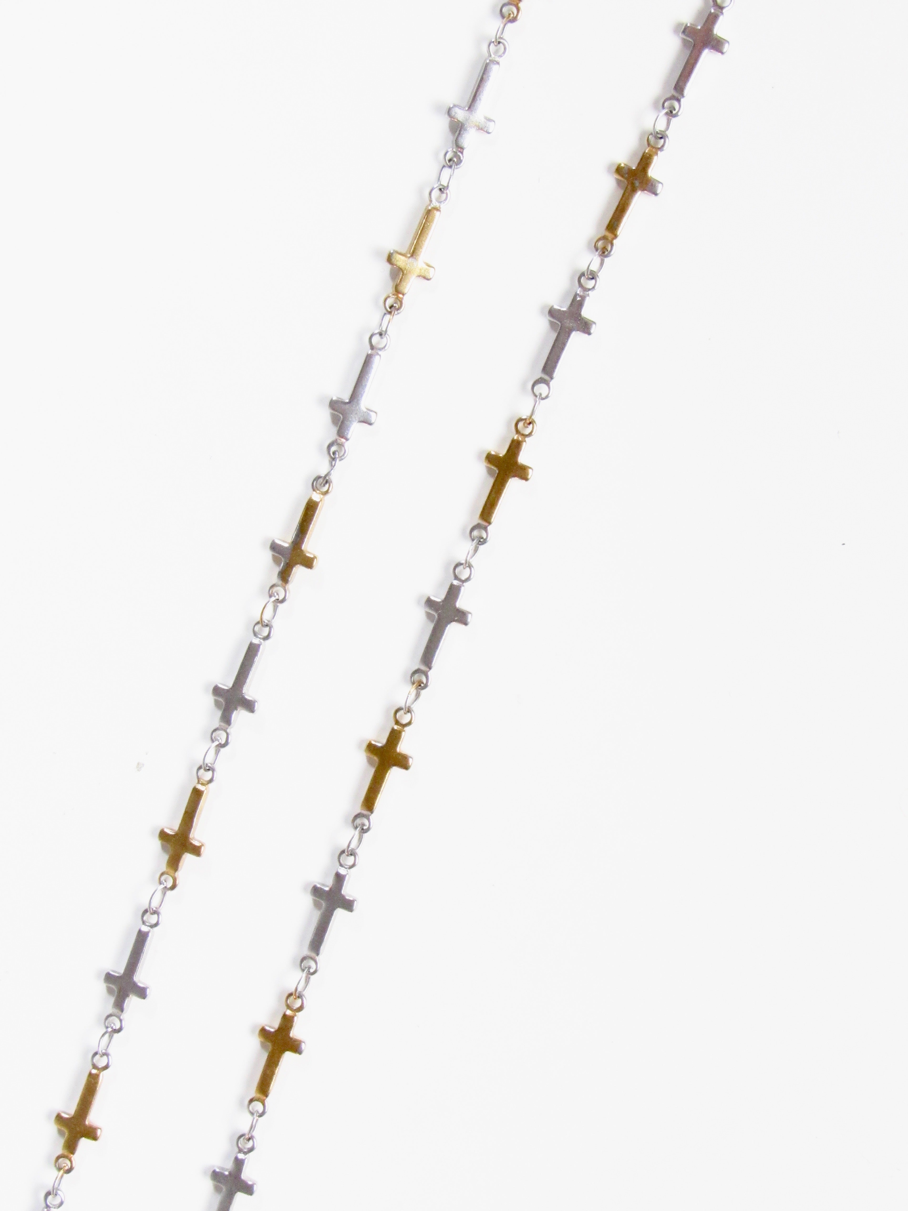 Tattoo Cross Alternated Gold & Silver Chain Necklace