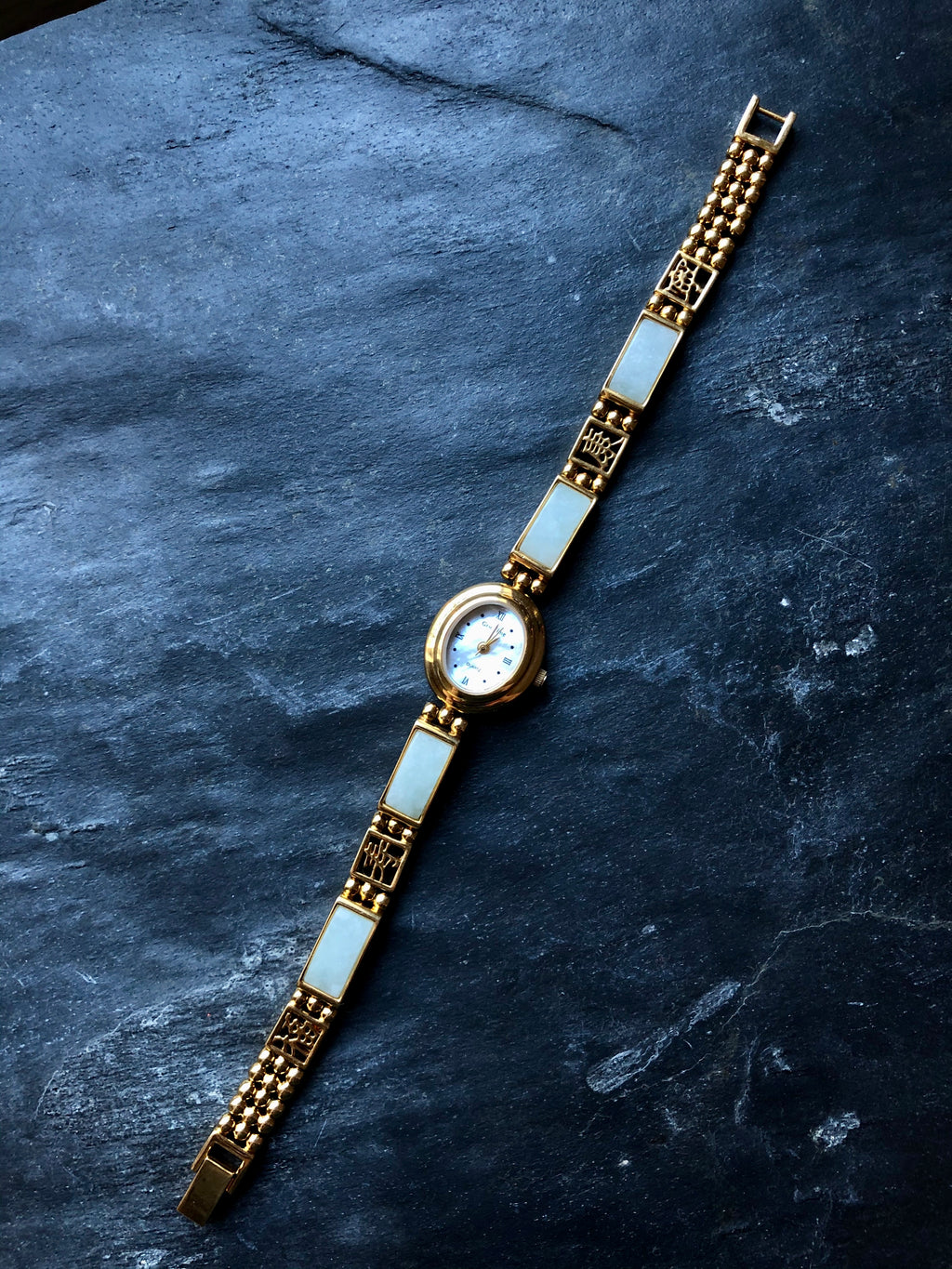 Vintage Blue Nephrite Jade Gold Ladies Watch_1