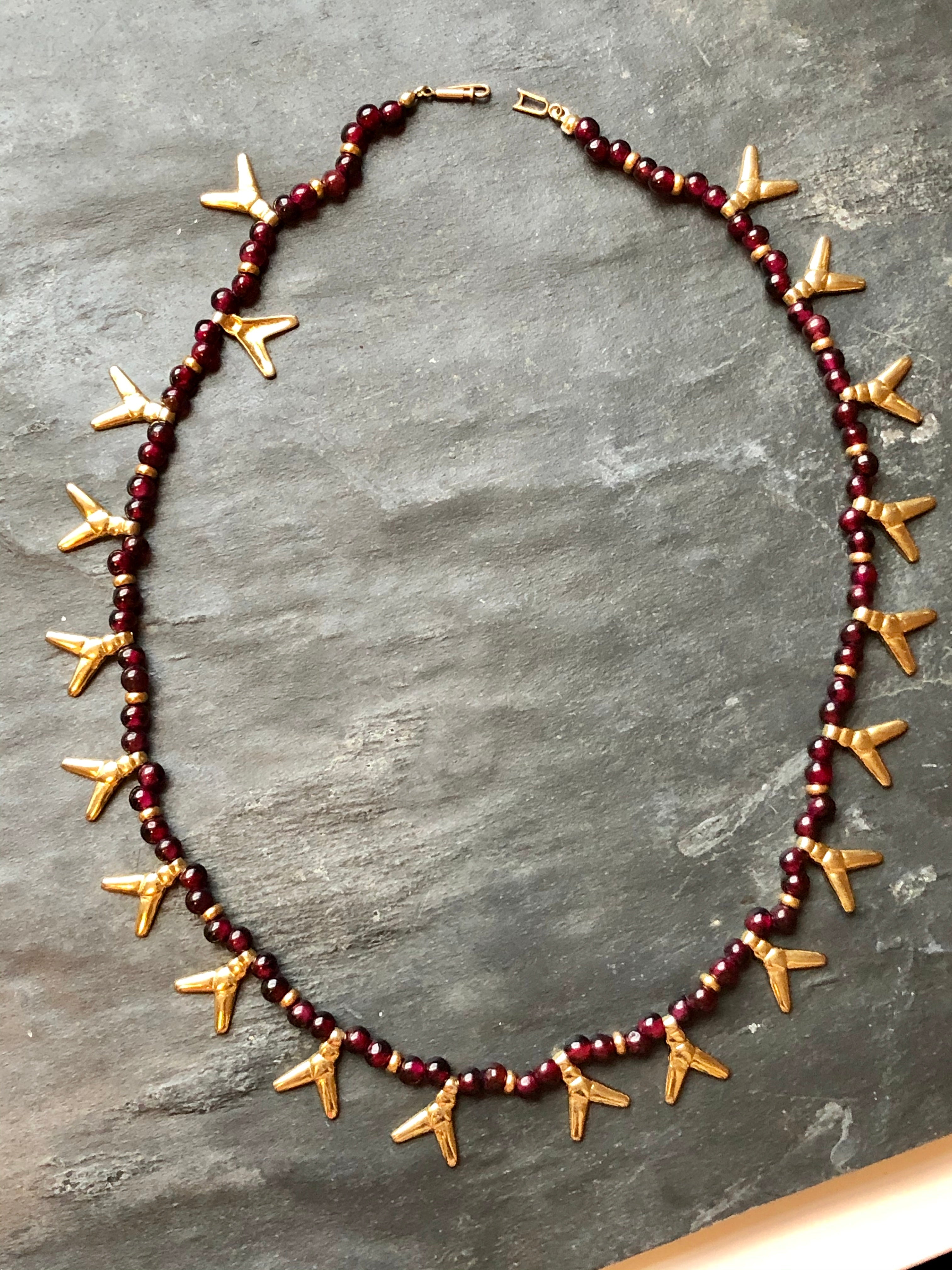 Vintage Mulberry Garnet Beads & Charm Necklace