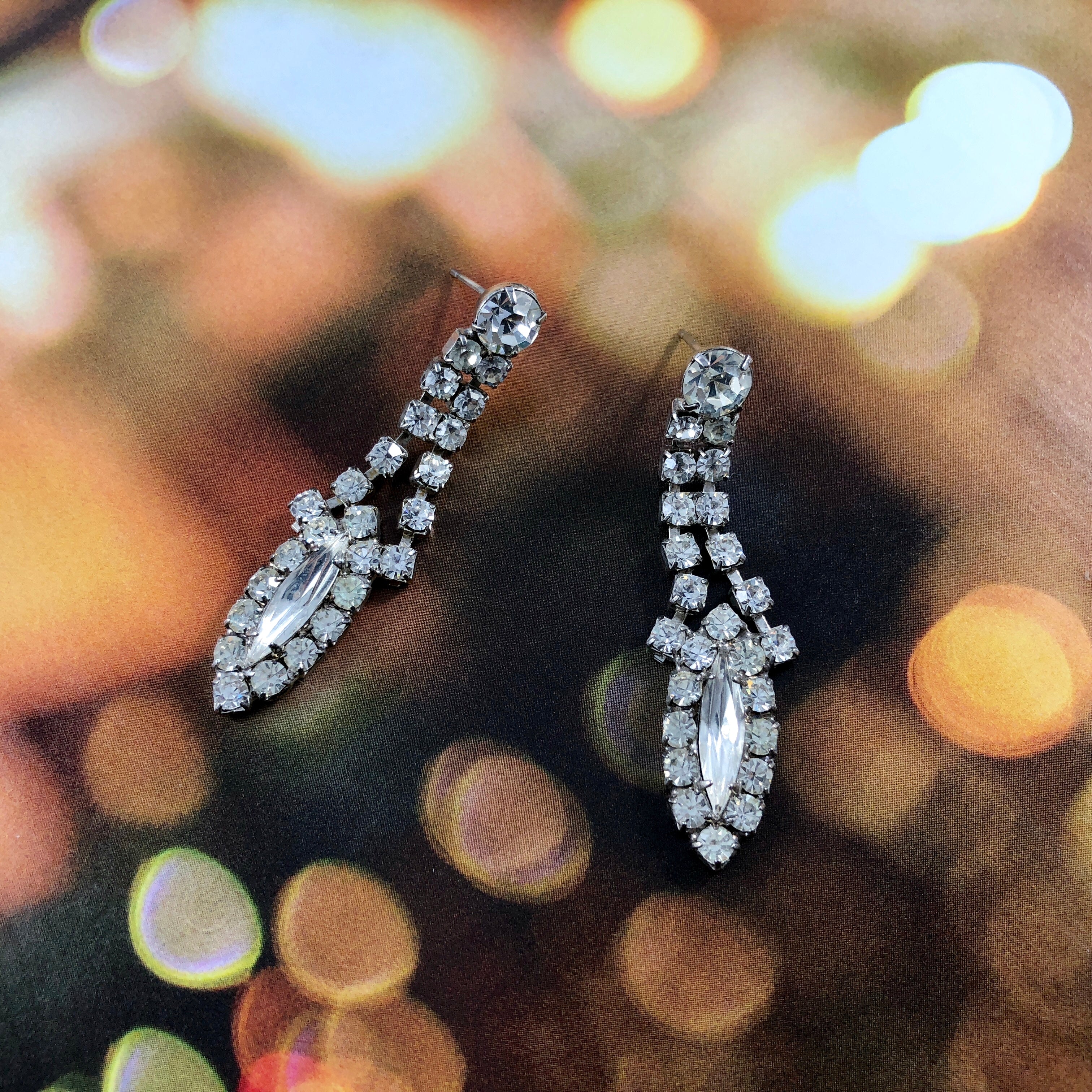 Vintage 60s Marquise Crystals Chandelier Earrings
