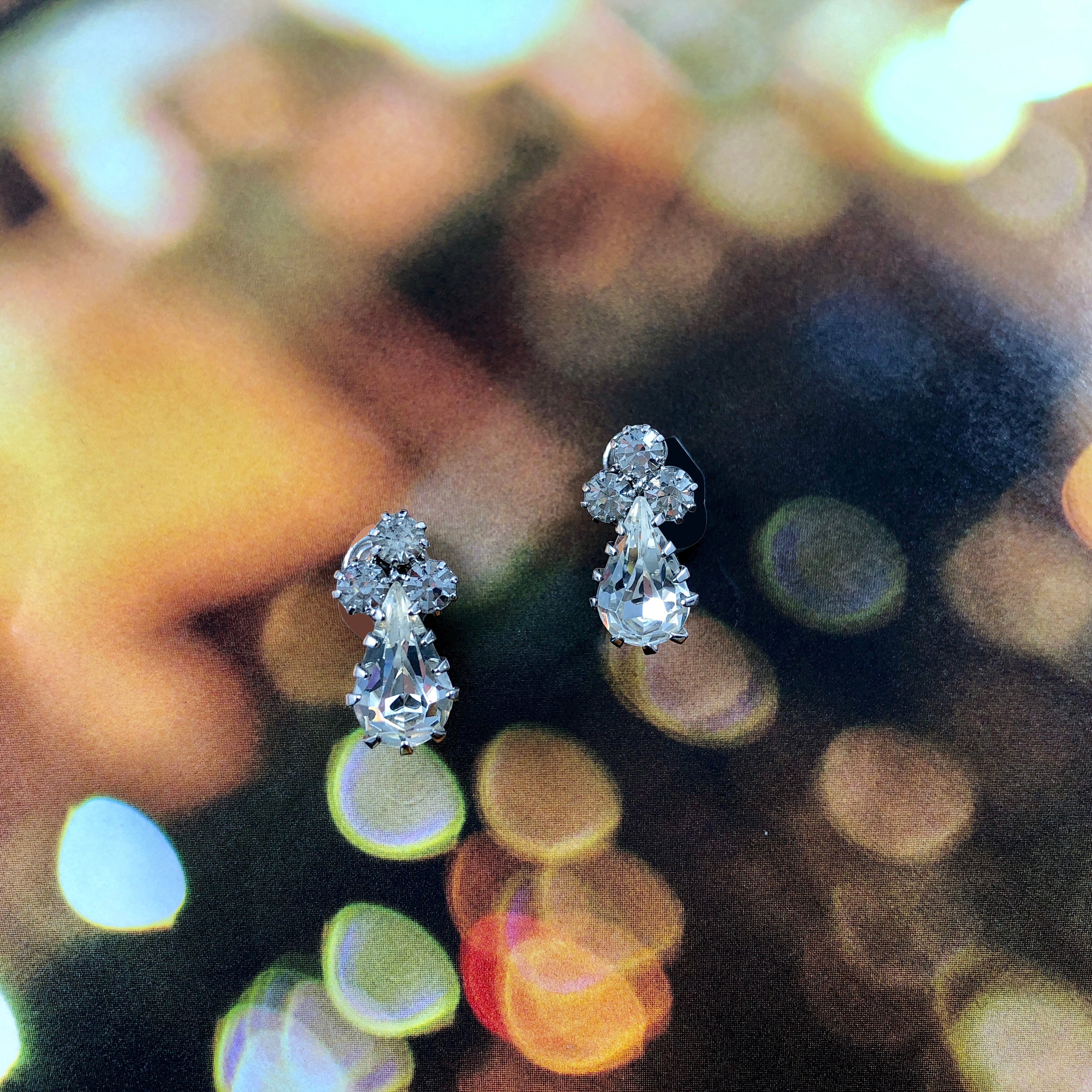 Vintage Snow Angel Teardrop Crystal Stud Earrings