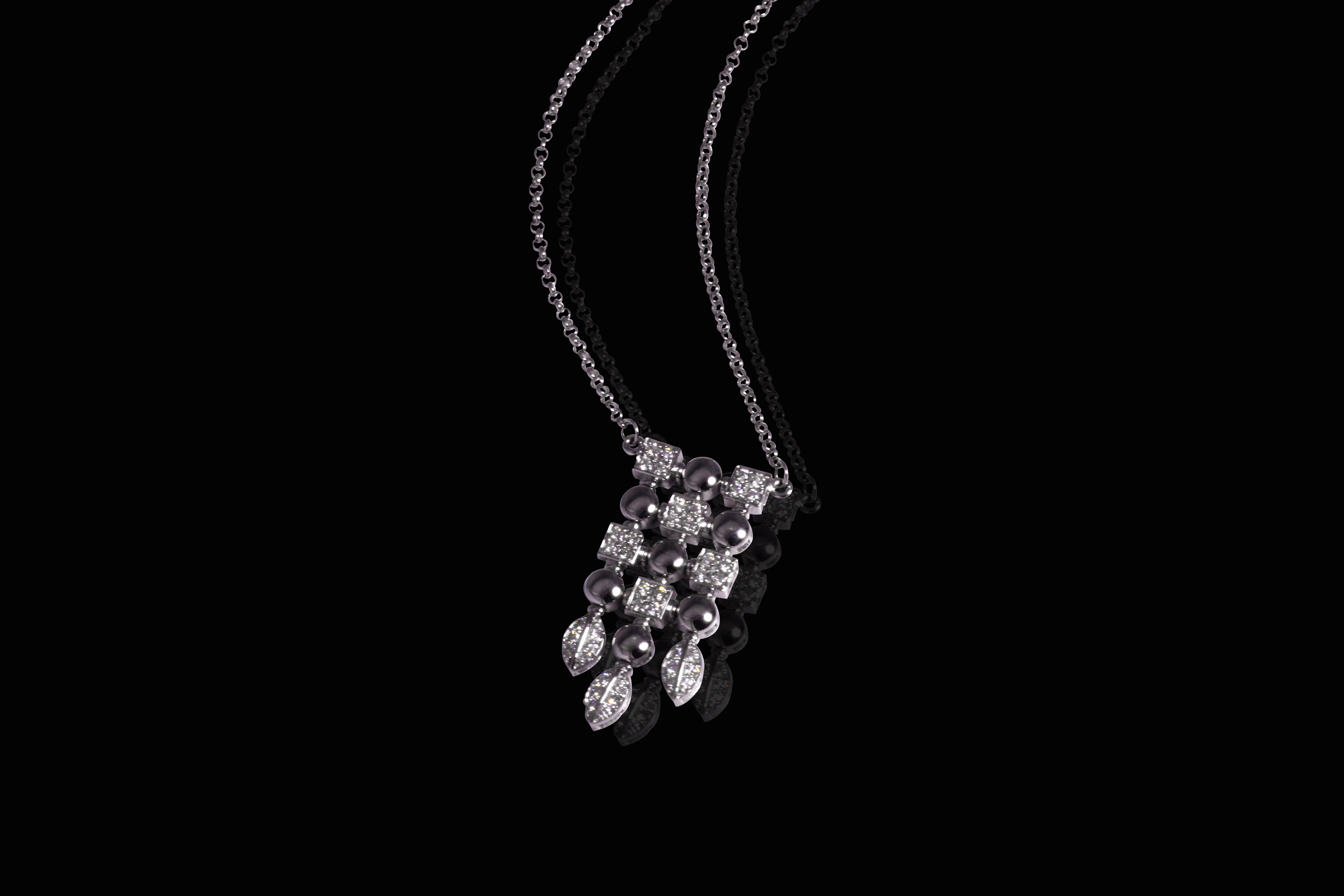 Art Deco 18k White Gold Natural Diamonds Necklace